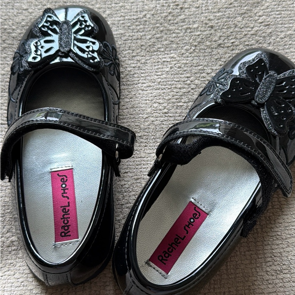 Rachel Shoes Glossy Black Butterfly Dress Shoes